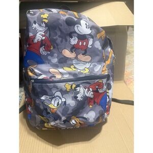 Disney Mickey Mouse Goofy Donald Duck Grey Backpack EUC